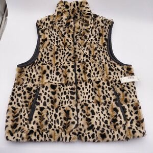 NWT East 5th Cheetah Print Reversible Faux Fur Vest Womens M Full Zip Cozy Money